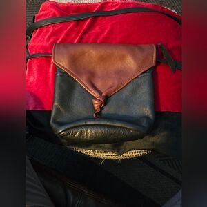 Vintage 80' Style Two-Tone Black And Brown Genuine Leather Crossbody Bag